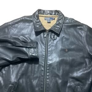 Vintage Polo Ralph Lauren Jacket Mens XXL Black Lambskin Leather Full Zip Pony